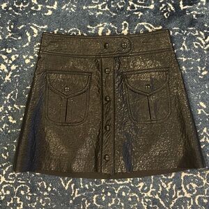 BlankNYC Faux Leather Mini Skirt Black Ostrich Embossed Button Front Size 26